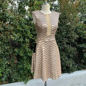 NWT Bebe Brown Gold Sequence Fit and Flare Short Formal Party Dress Medium